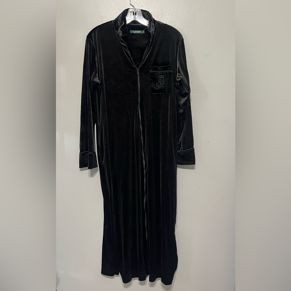 Lauren Ralph Lauren Classic Luxe Velour Robe Black Full Zip LRL Signature Small